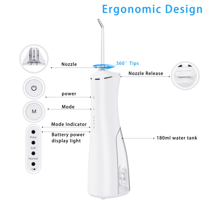 Oral Irrigator USB Rechargeable Water Flosser Portable Dental Water Jet 180ML Waterproof Teeth Cleaner irrigator for