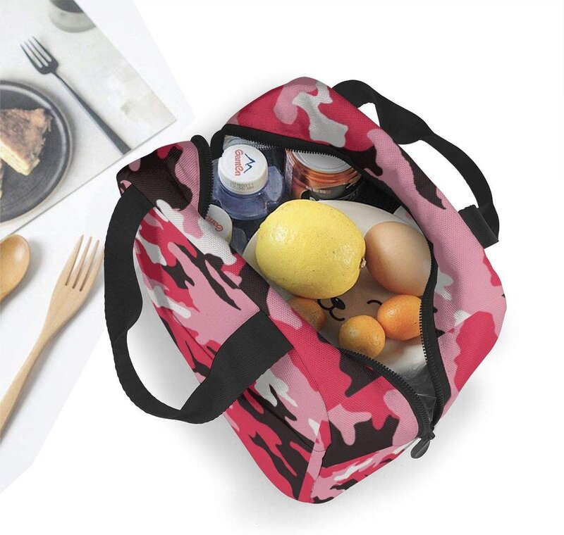 Bolsa de almuerzo de camuflaje rosa, bolsa de almuerzo con aislamiento portátil