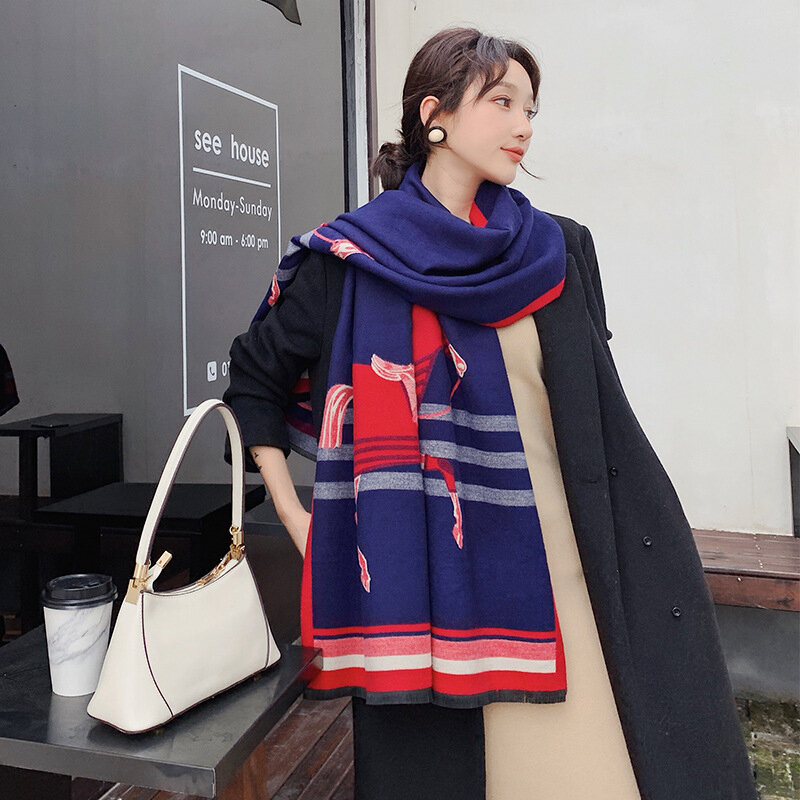 Nova letra cachecol de caxemira inverno moda feminina dupla face quente xale feminino bufanda alta qualidade pashmina cobertor envolve 2022