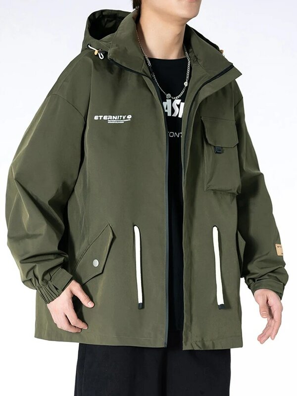 2022 nova primavera jaqueta masculina plus size multi-bolsos workwear com capuz blusão homem solto casual casacos com zíper 6xl 7xl 8xl 9xl