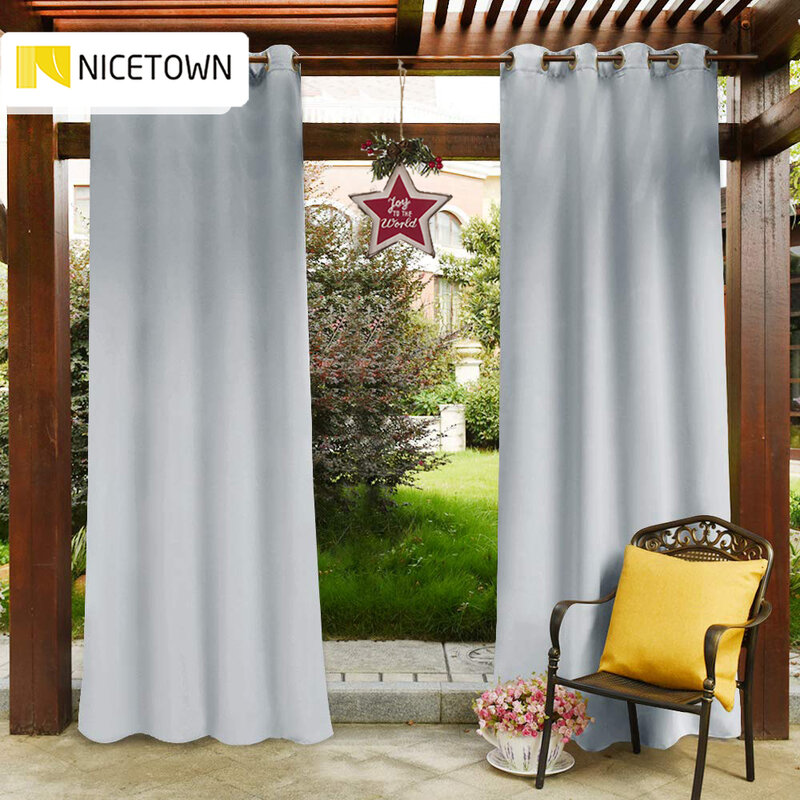 Waterproof Pergola Outdoor Blackout Curtain Panel Drapes Outdoor Top Ring Grommet Rust Proof Water Repellent for Garden Patio