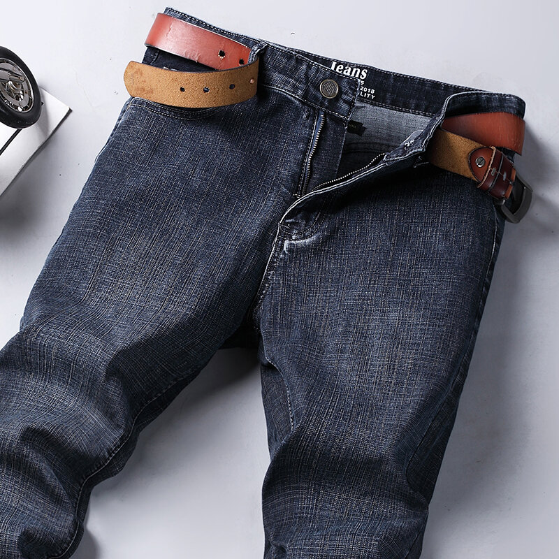2022 New Stretch męskie jeansy proste spodnie dżinsowe długie spodnie Slim Fit spodnie robocze myte cienkie spodnie