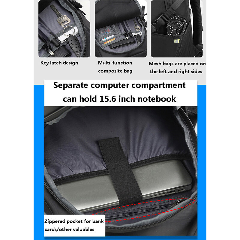Reflective Men Anti-theft PVC 15.6 Inch Laptop Backpack USB Waterproof Notebook Rucksack Business Travel Bags Pack Bag For Male