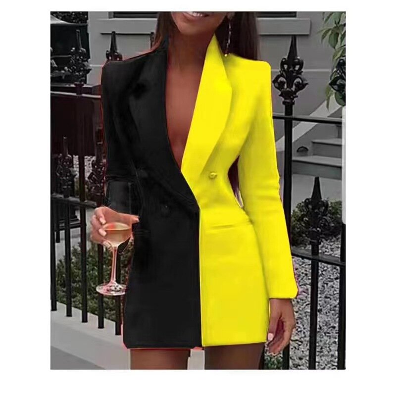 Women Blazer 2022 Winter Slim Long Sleeve Elegant Female Suit Double Black White Breasted Coat Jacket Office Dress Coat