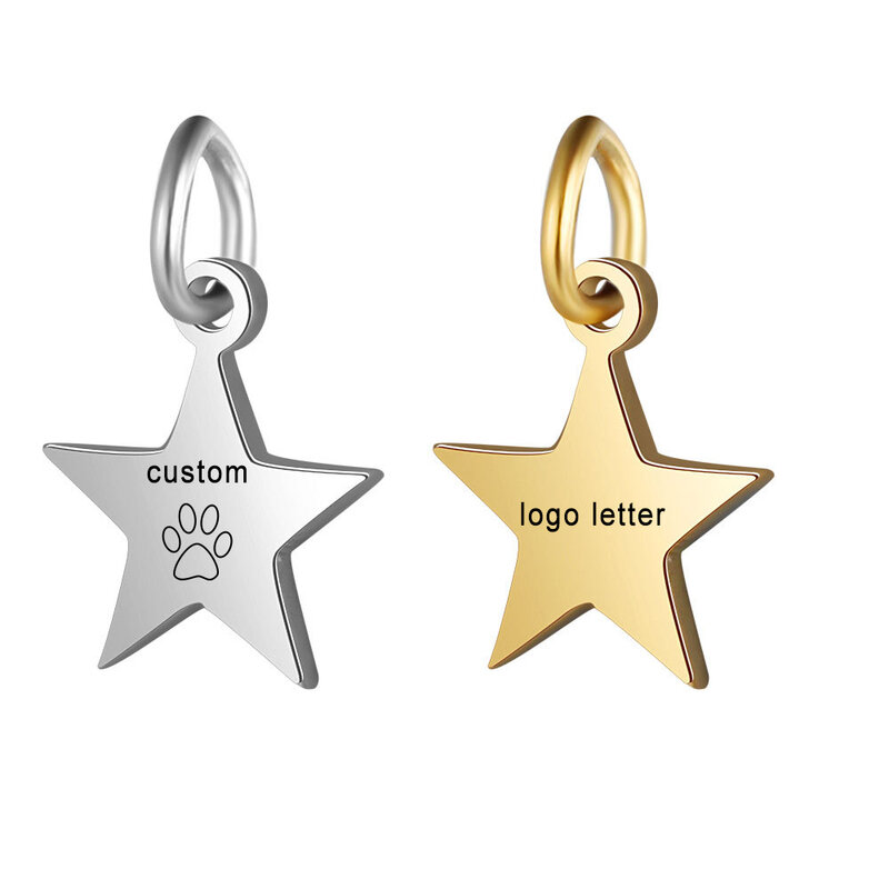 Encantos personalizados para fazer jóias ouro cor pingente estrela de aço inoxidável gravar logotipo carta diy brinco pulseira colar