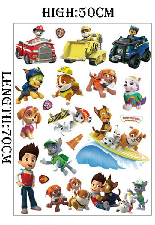 Figuras de la patrulla canina de 70x50cm para niños, pegatinas de pared de dibujos animados, Ryder, Chase, Skye, juguetes de decoración para habitación