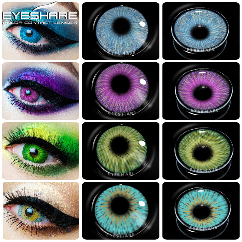 Lensa Kontak Warna EYESHARE untuk Mata Lensa Berwarna Abu-abu Tahunan Kontak Biru 1 Pasang Kosmetik Murid Lensa Kontak Warna-warni
