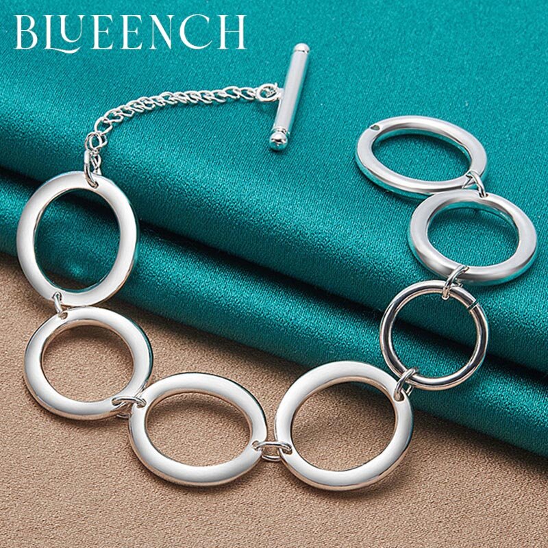 Blueench 925 prata esterlina círculo corrente ot fivela pulseira para mulher personalidade hip hop moda jóias
