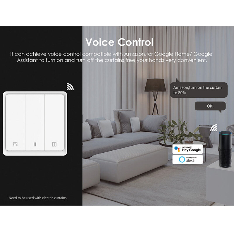 Lonsonho Tuya Smart Zigbee Curtain Switch For Blind Motor Smart Life Wireless Remote Control Alexa Google Home Compatible