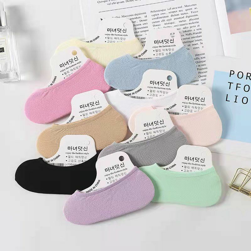 Women's Spring and Summer Invisible Socks Women's Pure Cotton Non-slip Summer Breathable and Ankle Length 5 Pairs/set