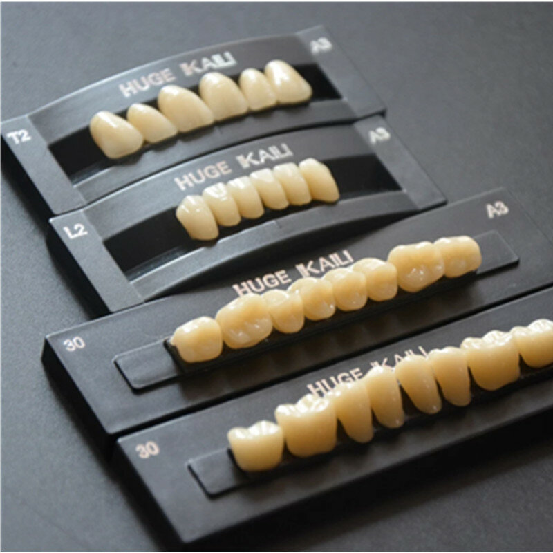 ENORME KAILI Dental Polymer Dentes Conjunto completo, Resina Anterior, 2 camadas de dentadura, 1 conjunto