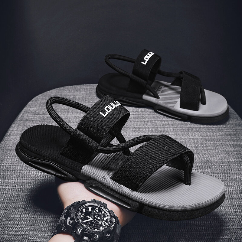 Sandálias masculinas novas roman elastic strap praia sapatos antiderrapante tendência masculino chinelos casa de banho lazer sandálias de dupla utilização chinelos