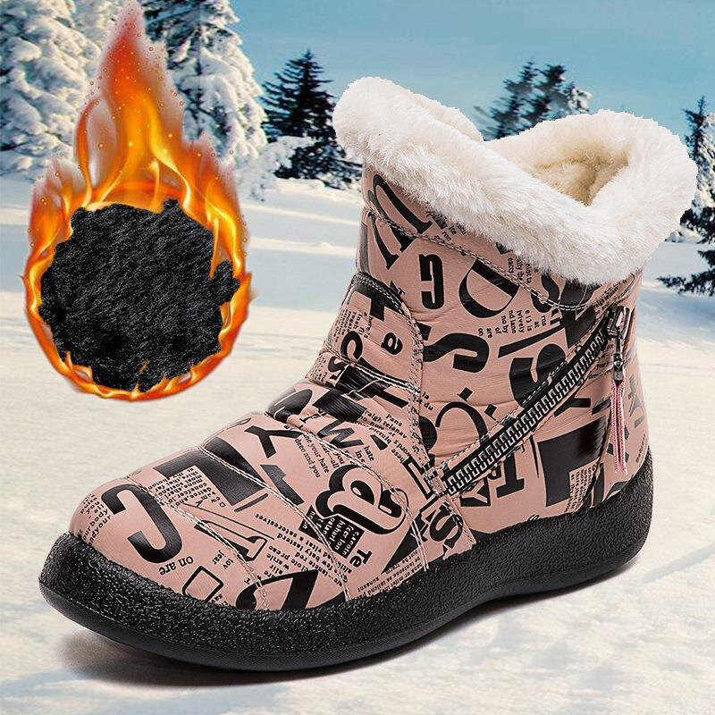 Buty damskie śniegowe buty trzymające ciepło dla kobiet wodoodporne damskie buty na zamek błyskawiczny buty damskie pluszowe płaskie buty zimowe Botas Mujer