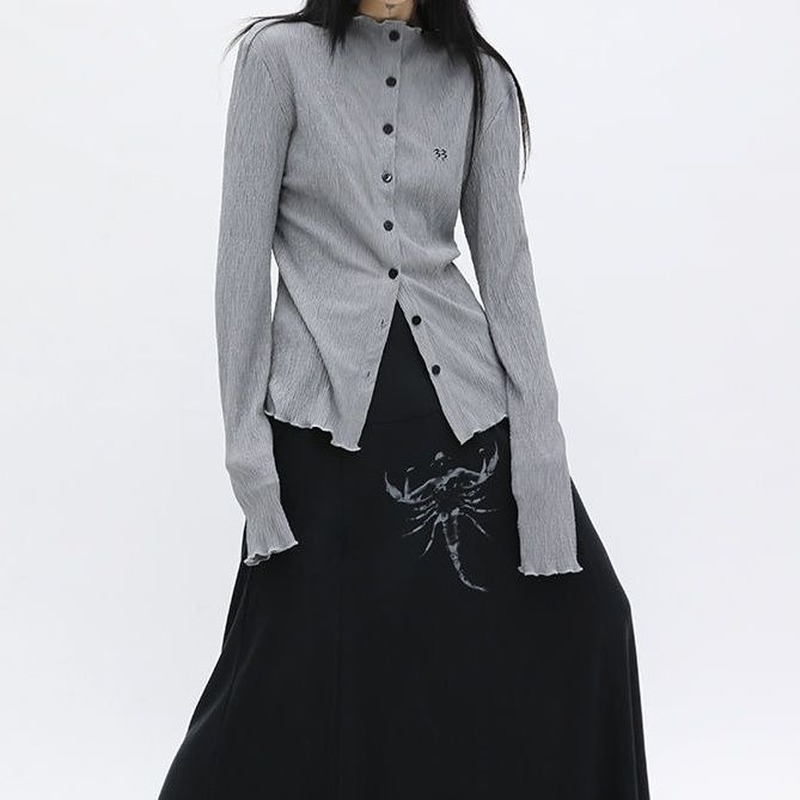 Deeptown Gothic Schwarz Frauen Blusen Harajuku Japanischen Stil Weibliche Strickjacke Y2k Streetwear Stickerei Shirts Mode Rüschen Tops