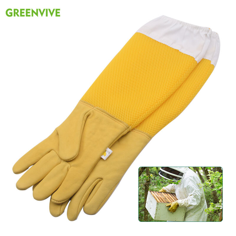 Pszczelarstwo długie rękawy skórzane rękawiczki rękawy ochronne oddychające Anti Bee/Sting rękawice z owczej skóry dla pszczelarz ula narzędzia