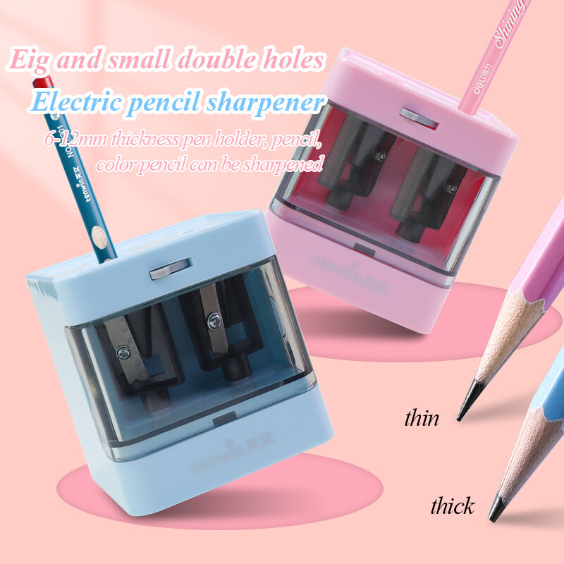 TENWIN-afilador de lápices 8044 de doble orificio, 2 colores, portátil, USB, batería, papelería mecánica, suministros escolares de oficina