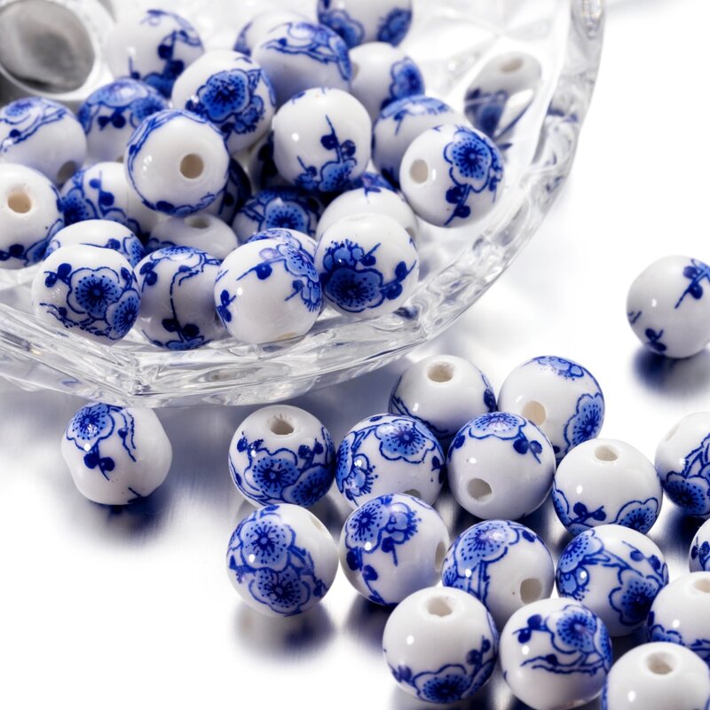 Perles rondes en céramique pour fabrication de bijoux, motifs de fleurs, en porcelaine, pour bricolage, boucles d'oreilles, accessoires de fabrication de bijoux, 11mm, 10 pièces/lot