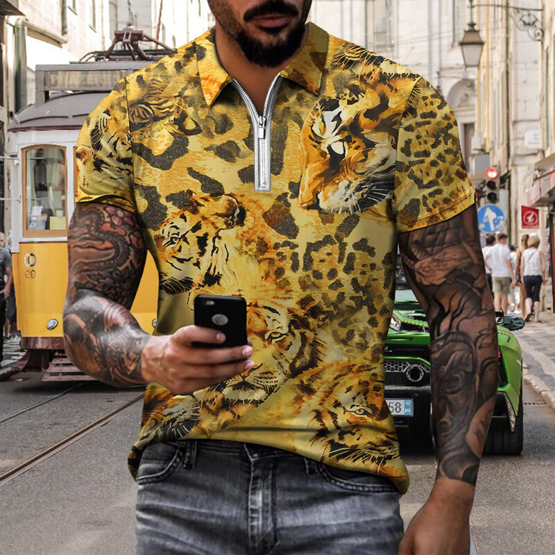 ผู้ชาย3D พิมพ์เสื้อโปโลร้อนขายสั้นฤดูร้อน Chic ออกแบบสัตว์วัยรุ่นชายเสื้อลำลองแฟชั่นเสื้อ