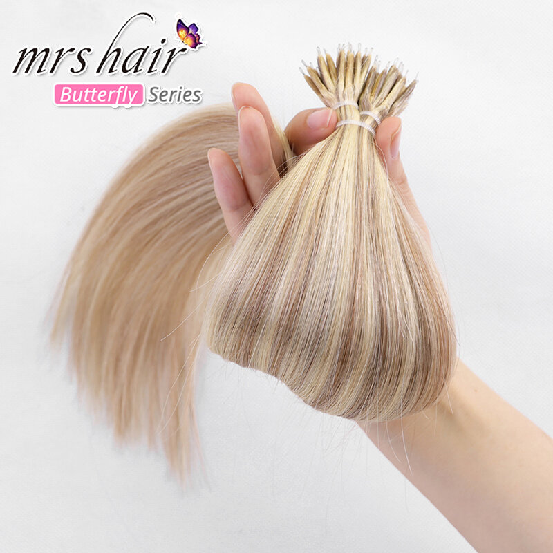 MRS HAIR Nano Hair Extensions Micro Beads Human Hair Extensions NonRemy Micro Keratin Metal Itip Extension 12-24 Inch