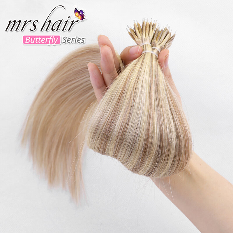 MRSHAIR-Extensiones de Cabello 100% humano no Remy, Nano anillos, Micro cuentas, marrón, Rubio, Color puro, 50-200 hebras, 12, 16, 20 y 24 pulgadas