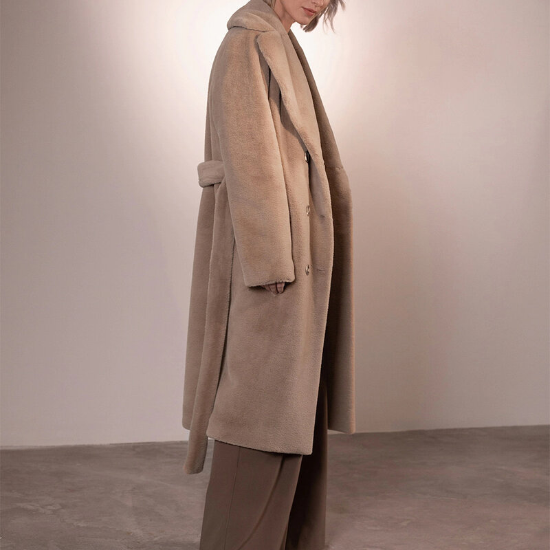 Женская куртка средней длины, элегантная теплая двубортная куртка с поясом, Осень-зима 2022