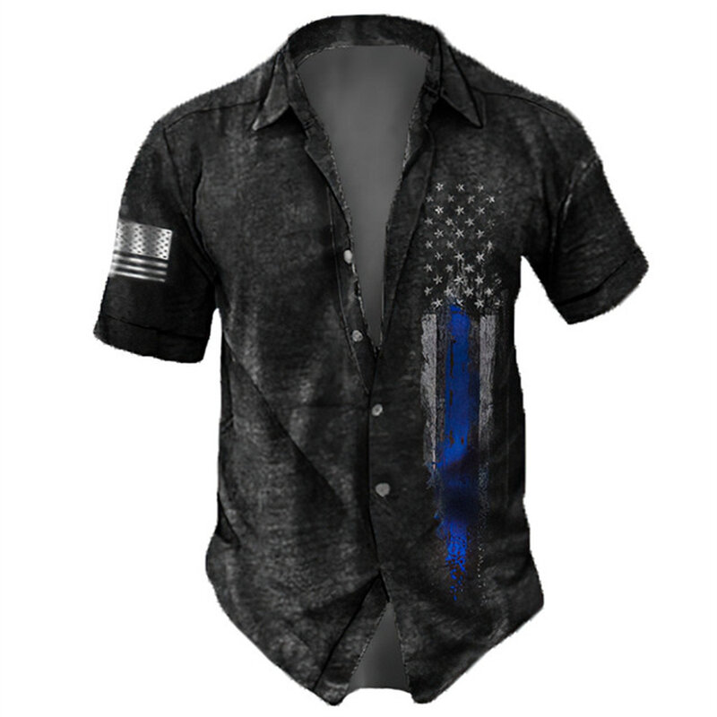 Рубашка мужская с отложным воротником, винтажная уличная одежда, топ с короткими рукавами в стиле хип-хоп, Гавайская Повседневная, лето 2022