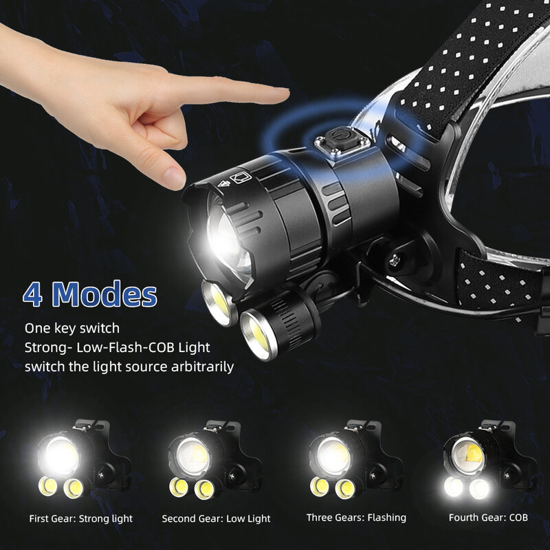 Linterna frontal XHP160 LED + COB para pesca, linterna COB de alta potencia con zoom, linterna USB