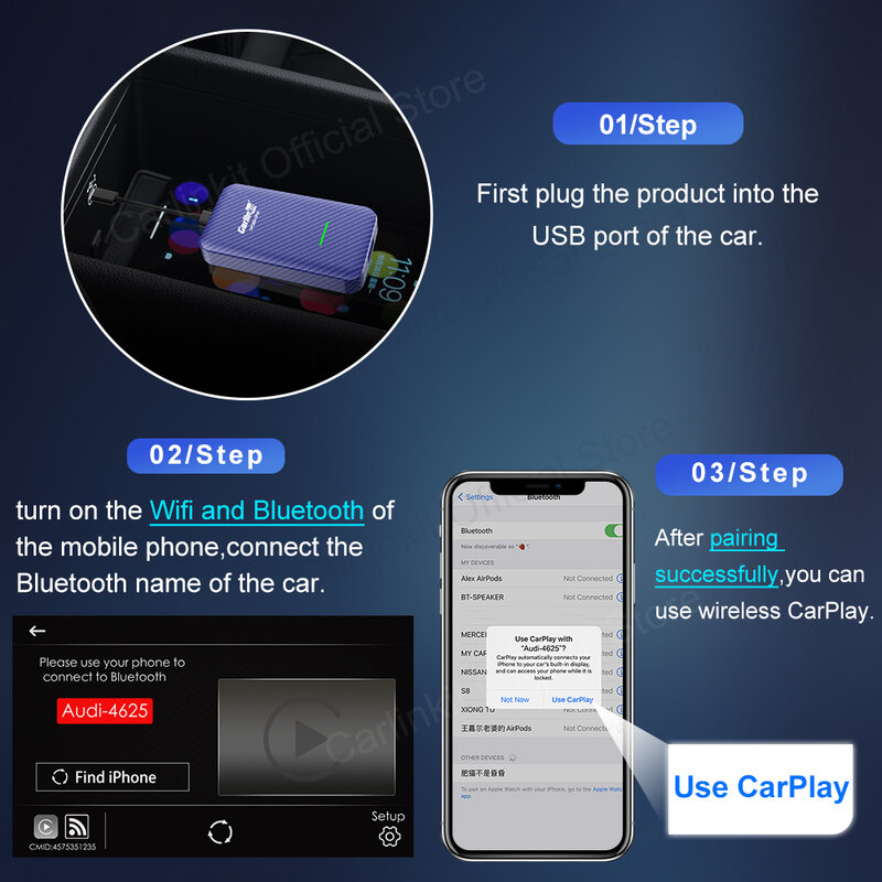 CarlinKit 4,0/3 CarPlay adaptador inalámbrico Mini Apple CarPlay Box Plug & Play para Volvo XC90 S90 V90 XC60 S60 V60 XC40 C40 recarga