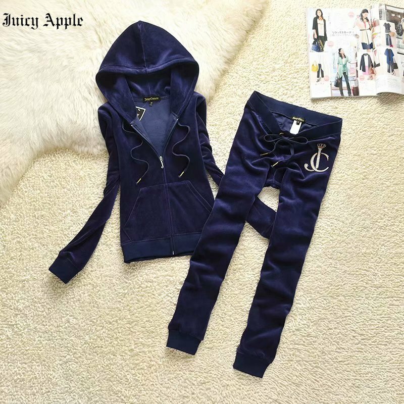 Juicy Apple Tracksuits Women's Hoodie Pants Set Oversized Long Sleeve Sportwear Set 2022 Autumn Spring Suits On Fleece For Women