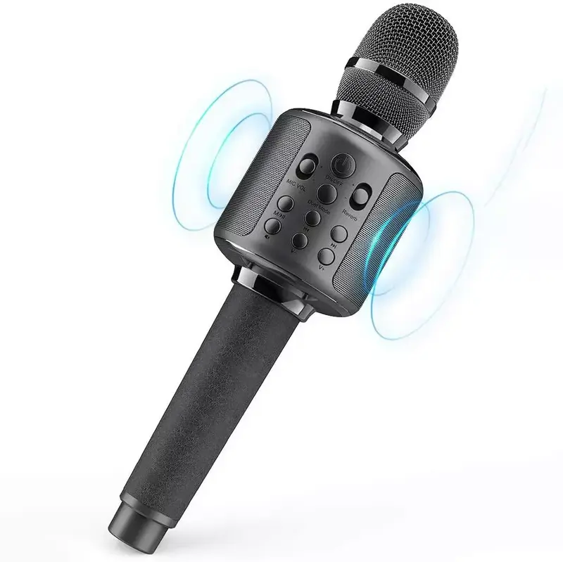Mesin Bernyanyi Nirkabel Mikrofon Karaoke dengan Speaker Bluetooth untuk Ponsel/PC, Speaker Mikrofon Genggam Portabel