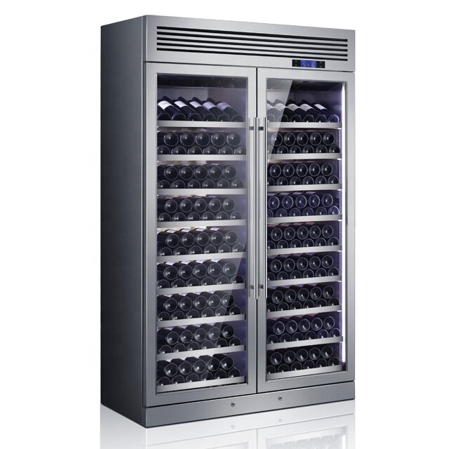 와인 쿨러 캐비닛 200 병 전체 304 스테인레스 스틸 와인 냉장고 광고