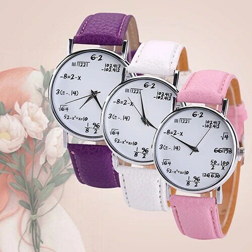 Frauen der Männer Fashion Uhr Math Formel Gleichung Zifferblatt Faux Leder Weibliche Quarz Armbanduhr Neue Unisex reloj mujer
