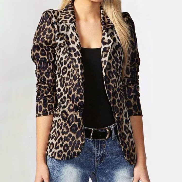 Blazer slim imprimé léopard pour femme, veste tendance