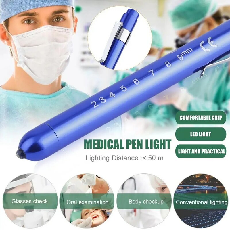 Luz de aluminio medial surrical Penlight doct-ors, linterna de pluma clínica con escala, primeros auxilios, cuidado de la boca/oreja