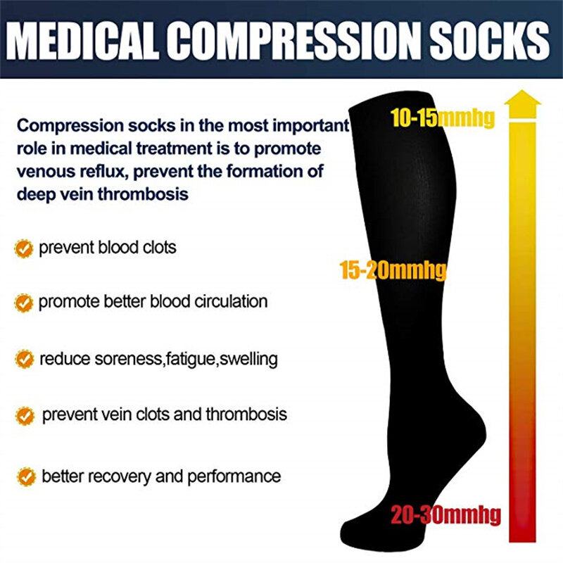 Meias de compressão homens mulheres 20-30 mmhg enfermagem ciclismo meias promoção da circulação sanguínea emagrecimento compressão meias