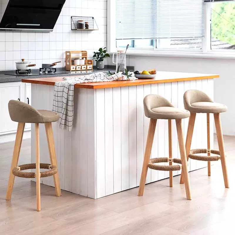 Silla de Bar de madera maciza, taburete de Bar Simple y moderno, silla de escritorio frontal, silla alta de comedor Retro, taburete alto de tienda de té para el hogar