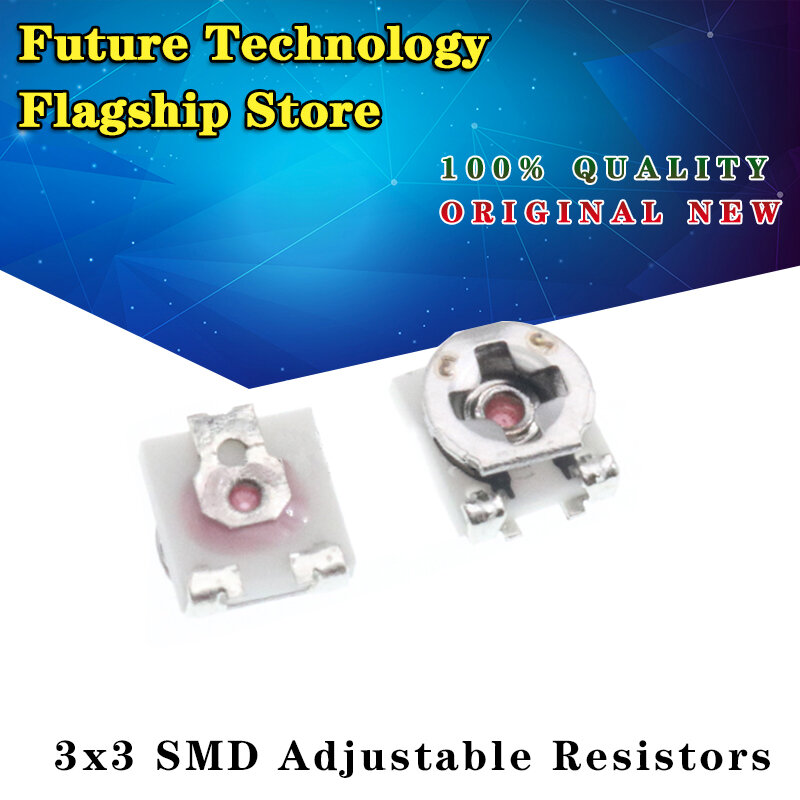 Potenciómetro de resistencia de corte 3x3, recortador SMD 3X3, resistencia Variable ajustable 100, 500, 1K, 2K, 5K, 10K, 20K, 50