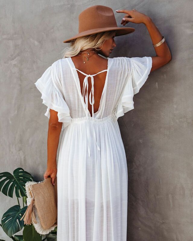 Verão praia maxi vestido feminino boho longo biquíni cobrir vestidos de cintura alta casual com decote em v sexy vestidos brancos de mujer
