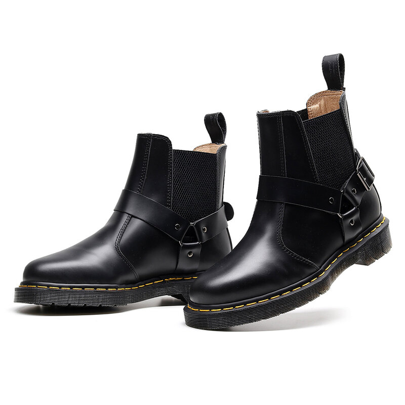 Chaussures à plateforme en cuir fait à la main pour homme et femme, bottes noires à boucle Chelsea, de Style neutre, collection printemps, 35-45