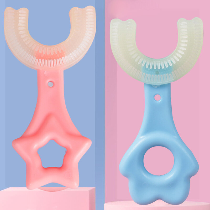 Bebê escova de dentes infantil 360 ° em forma de u escova de dentes crianças dentes limpos crianças silicone macio escova de boca crianças limpador de dentes 2-12t