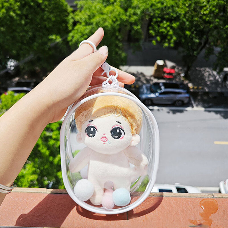 Bolsa exterior transparente para armazenamento de bonecas, novo estilo, mini pelúcia kawaii, bolsa para boneca de pelúcia, pop mart, desenho animado anime, brinquedo nendroid, 10cm-12cm