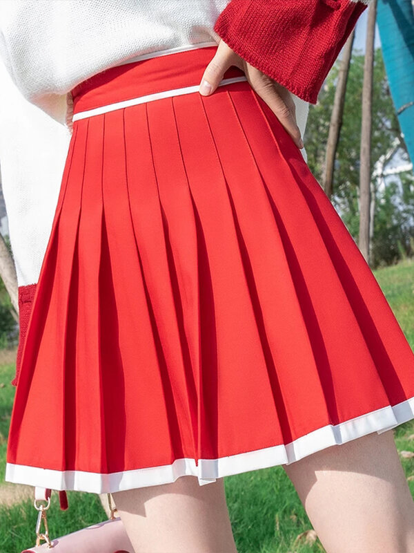 สีแดง Gothic ผู้หญิงกระโปรงเอวสูงฤดูร้อนกระโปรงจีบหญิง Harajuku ผู้หญิงกระโปรงลายสก๊อตลำลอง A-Line ผู้ห...