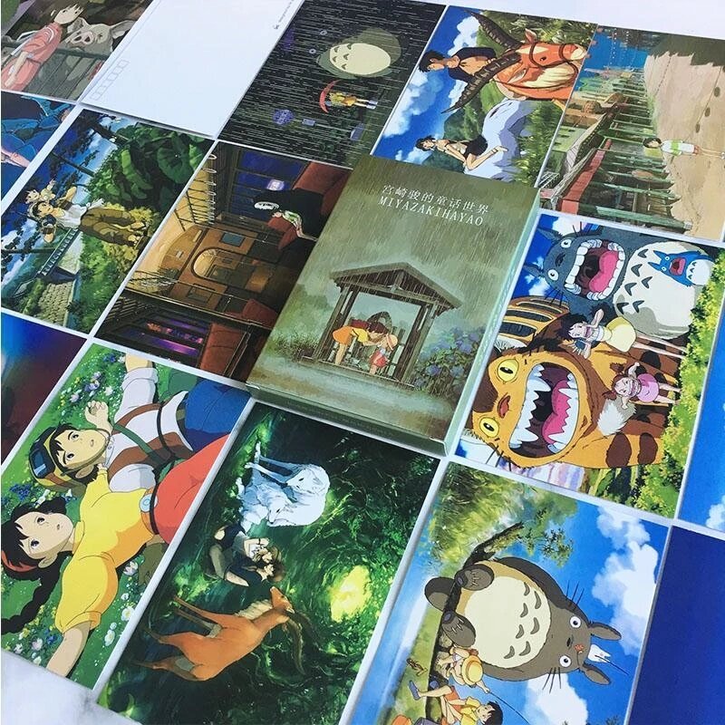 30 fogli/lotto Hayao Miyazaki cartolina pittura a olio Spirited Away, Totoro Cartoon biglietti d'auguri Wish Card regalo di moda