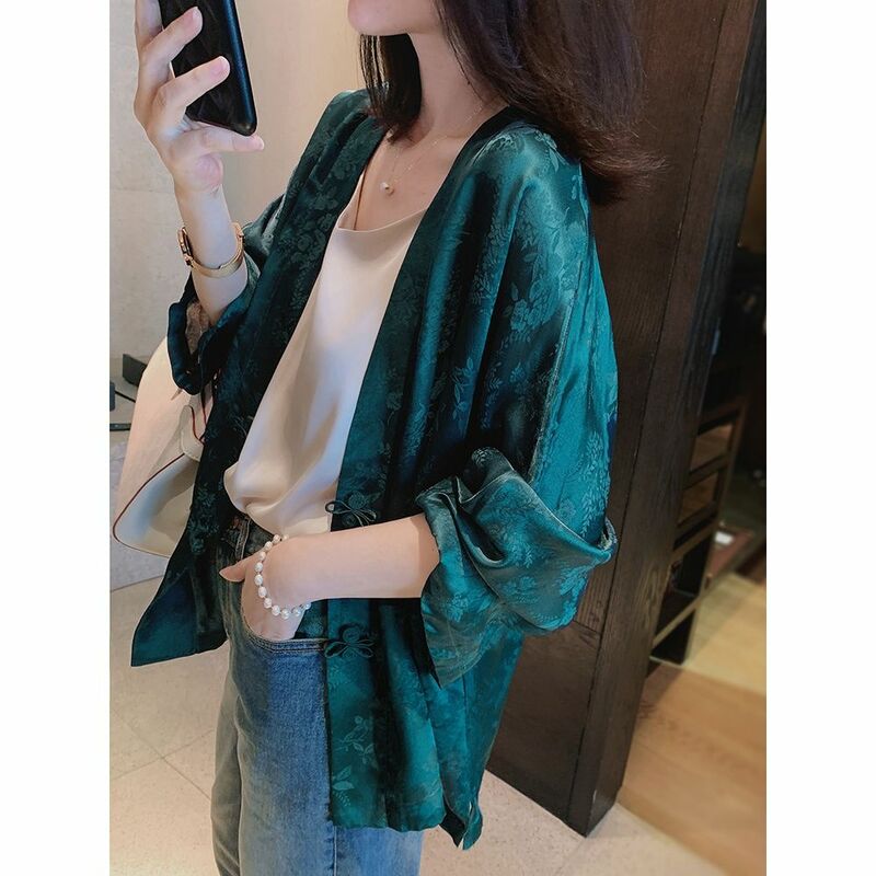 New Chinese Style Elegant V Neck Traditional Tang Suits Blouse Women Vintage Floral Lady Jacquard Hanfu Blouse Top