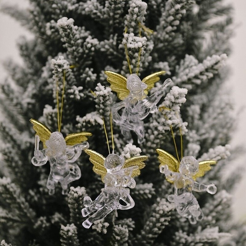 4 pçs natal transparente anjo pingente criativo novo pequeno anjo pingente ornamento da árvore de natal