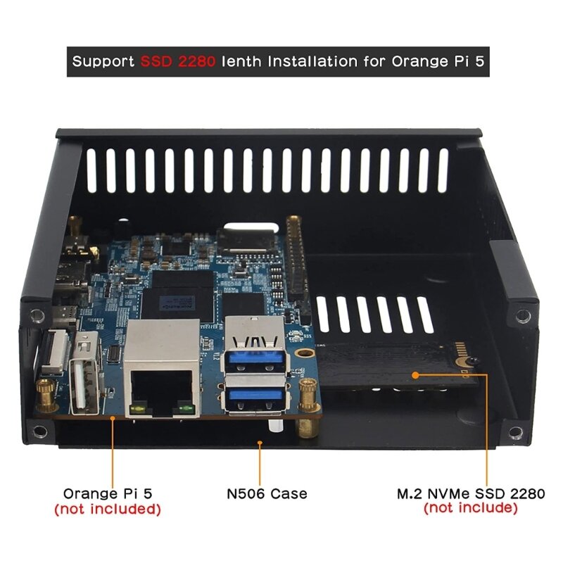 Металлический корпус N506 для Orange 5 5B с радиаторами охлаждения, поддержка NVMe SSD 2280 и внешней антенной, Прямая поставка