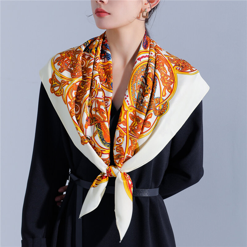 Модный твиловый Шелковый шейный платок, мусульманская повязка на голову 90 см, квадратные шарфы, Женская шаль, женский шейный платок, бандана