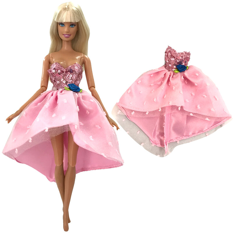 Nk-ピンクのレースのドレス,高品質のドレス,ディナーパーティー,ミニドレス,袖のスカート,バービー人形のアクセサリー