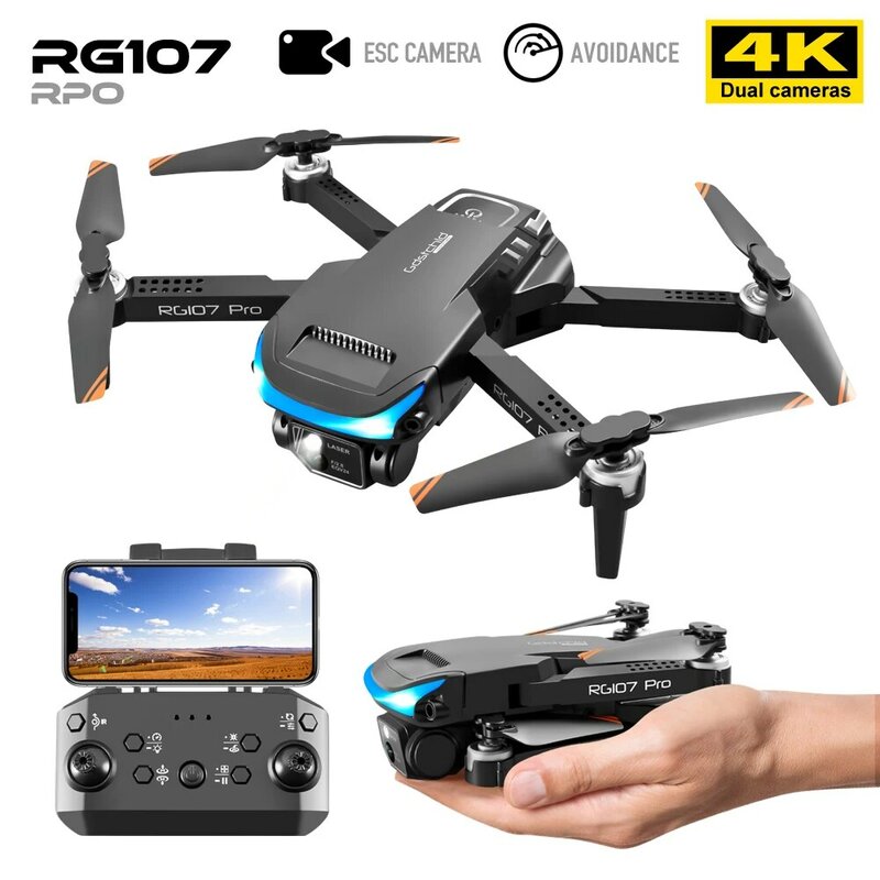Nowy RG107 Pro Drone 4K profesjonalna podwójna kamera HD FPV Mini Dron fotografia lotnicza bezszczotkowy silnik składany Quadcopter zabawki