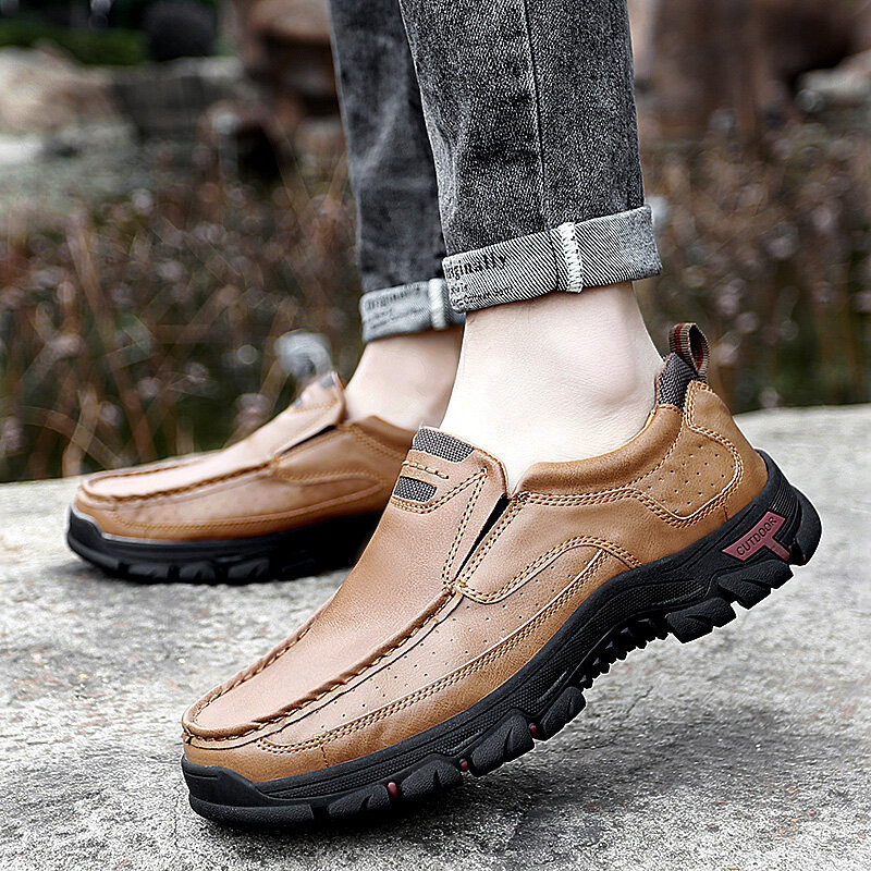 Zapatos informales de cuero hechos a mano para hombre, mocasines transpirables a la moda, zapatillas cómodas para caminar al aire libre, zapatos de conducción sin cordones, 2022